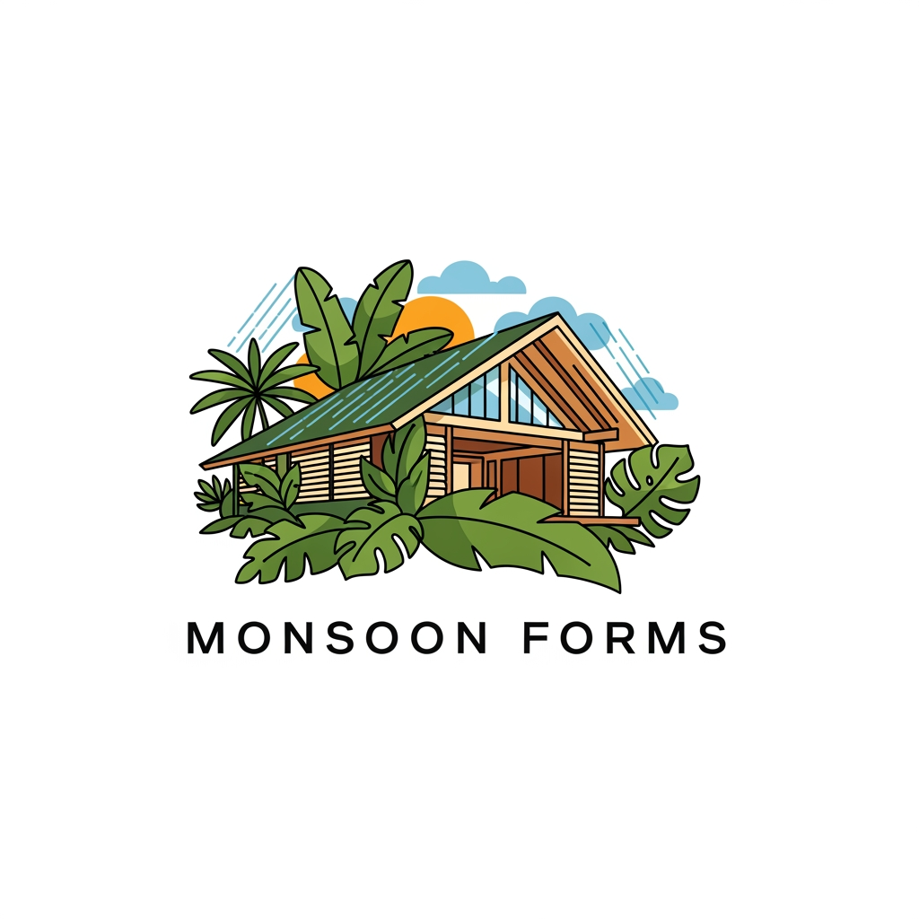 AI Design for MONSOON FORMS LOGO IT IS A COMPANY FOR ARCHITECTURE TROPICAL HOUSES CLIMATE RESPOSIVE
