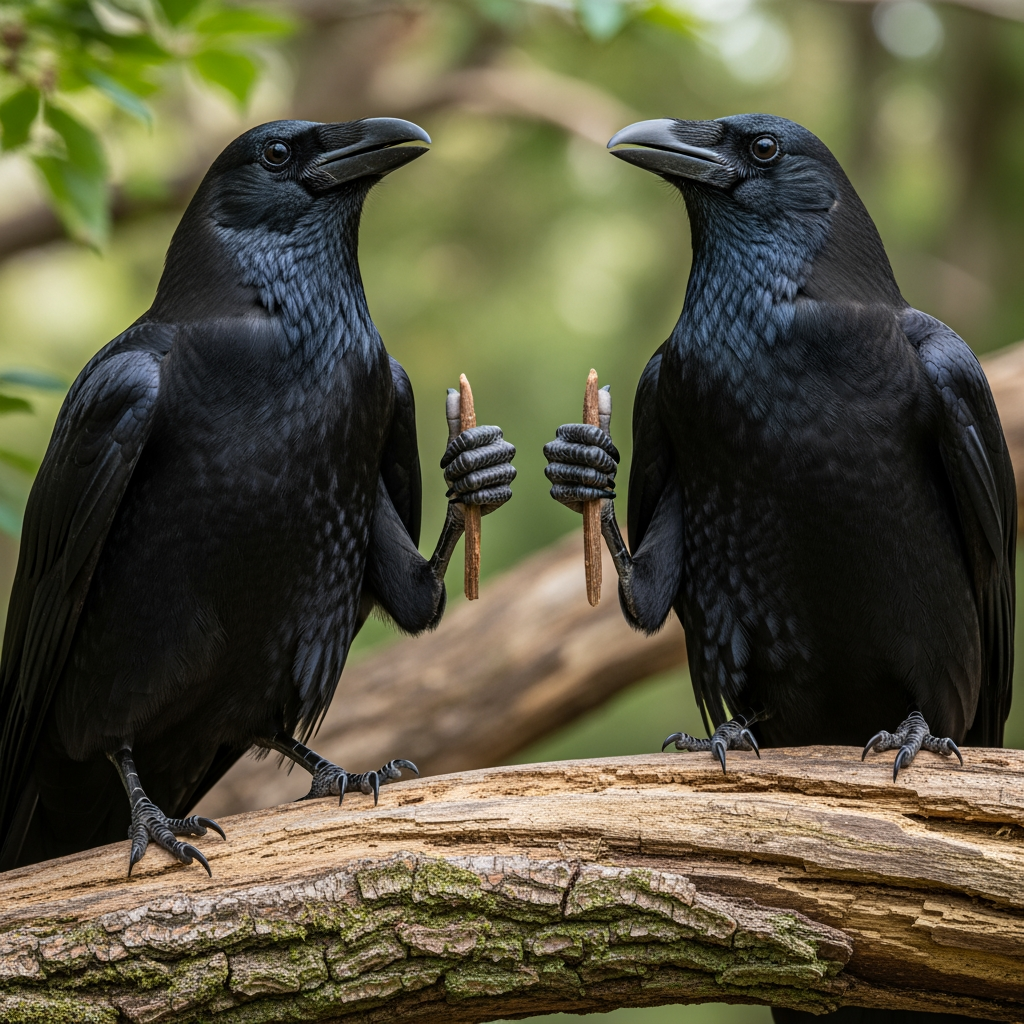 AI Design for photo of 2 crow hyper realistic holding thumbs up