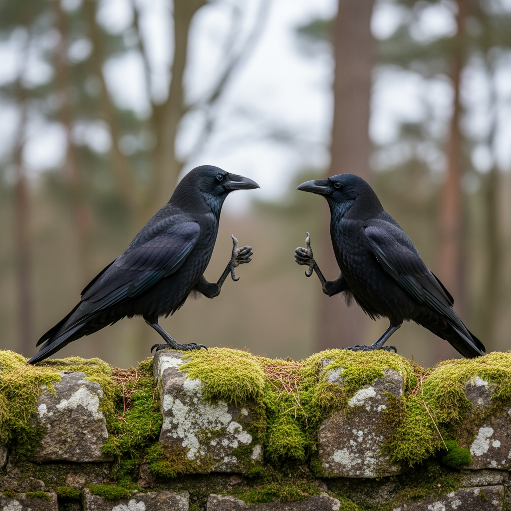 AI Design for photo of 2 crow hyper realistic holding thumbs up,realistic not ai