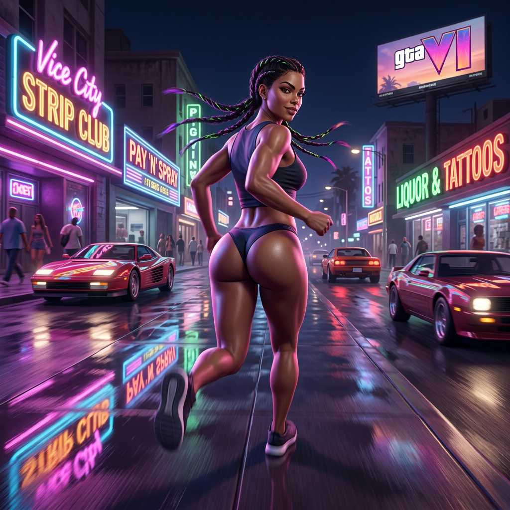 AI Design for sexy gta 6 cahrachter running in thongs twerking