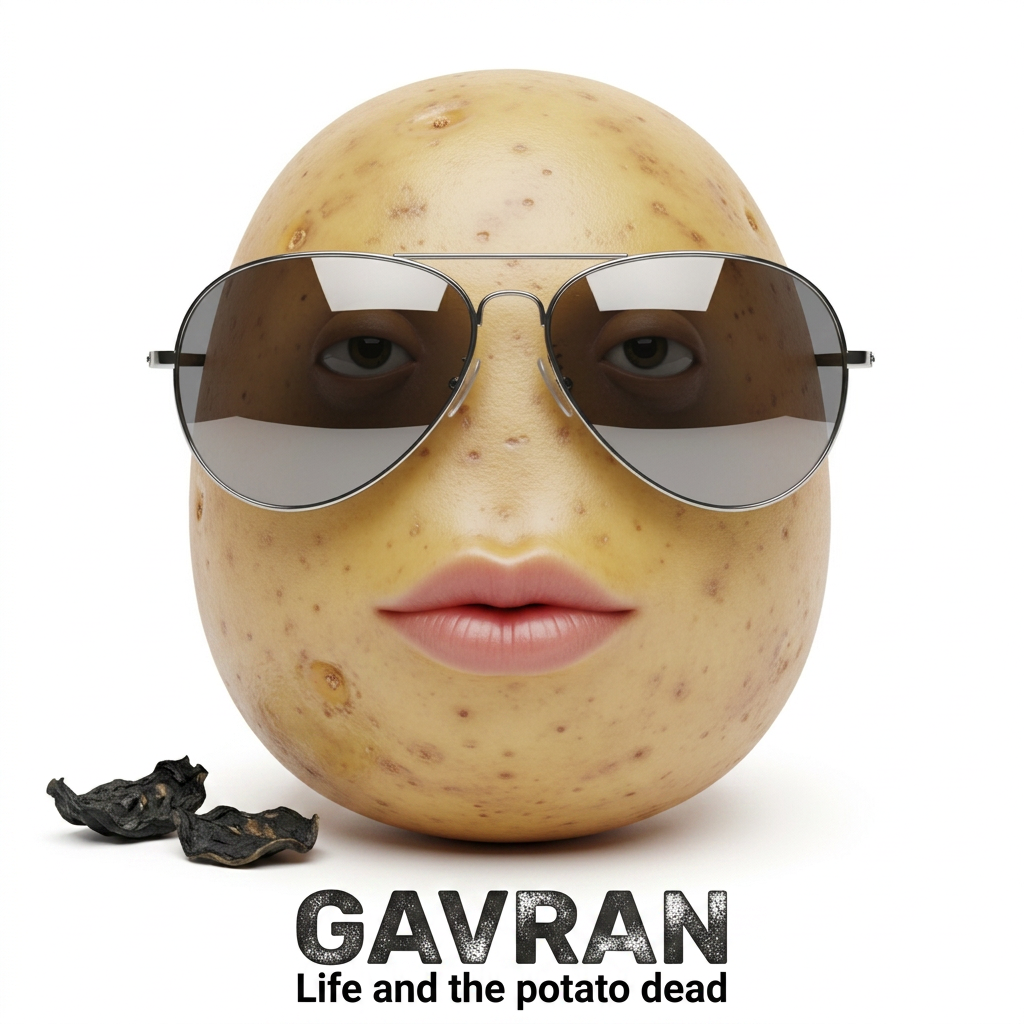 AI Design for song thumbnail Gavran Life and thi potato dead with white background