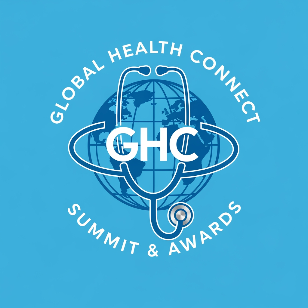 AI Design for GLOBAL HEALTH CONNECT SUMMIT & AWARDS ee content vechu eniku oru logo generate chythu thaeramo. "GHC " ee text oru globelinte ullill varunna poleyum.GLOBAL HEALTH CONNECT SUMMIT & AWARDS ethu aa globelinu chuttum varunna poleyum akki tharamo sky blu and white theamil ahnn venadath. generate it. eniku oru medical feel kittunna logoyan vendath athu kond oru stethescop aa globil chuttiya poleyum venam.