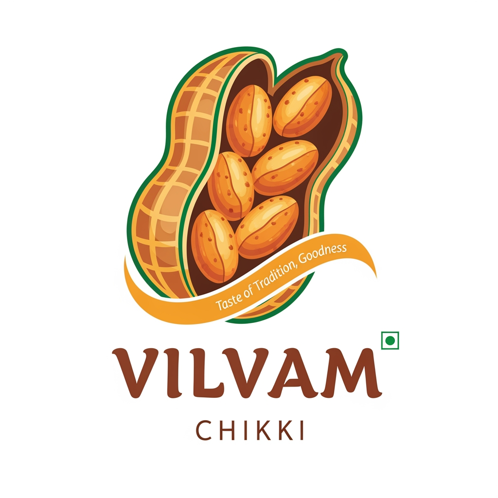 AI Design for logo for FMCG brand named "VILVAM," which specializes in
Peanut Chikki.