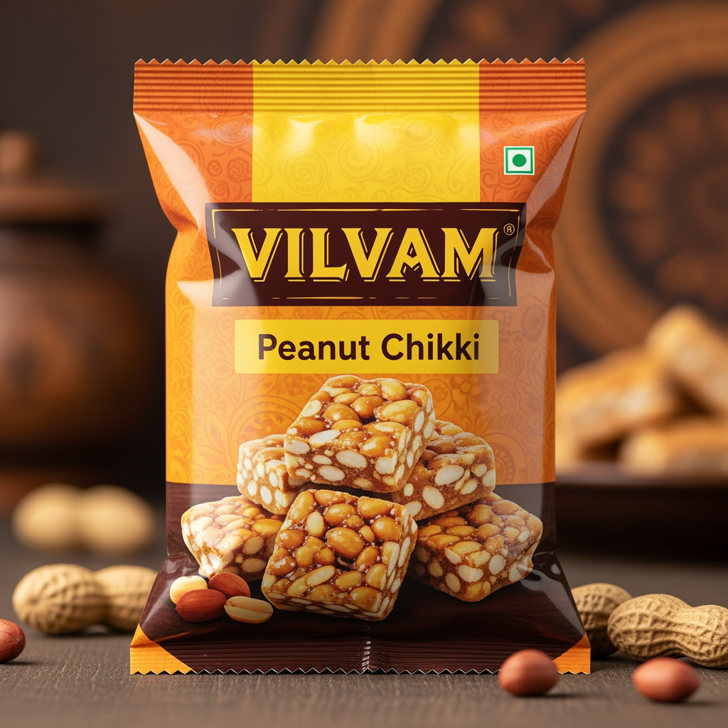 AI Design for FMCG brand named "VILVAM," which specializes in
Peanut Chikki.