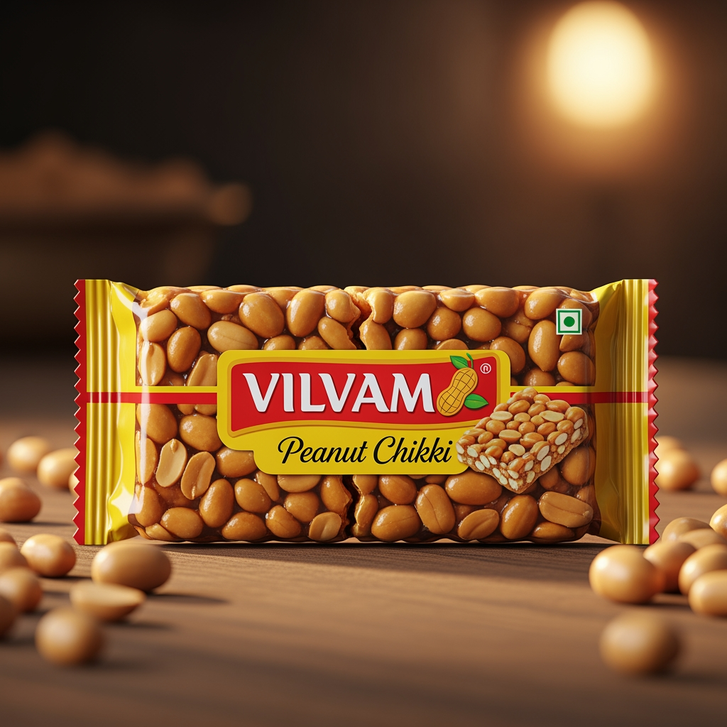 AI Design for FMCG brand named "VILVAM," which specializes in
Peanut Chikki.