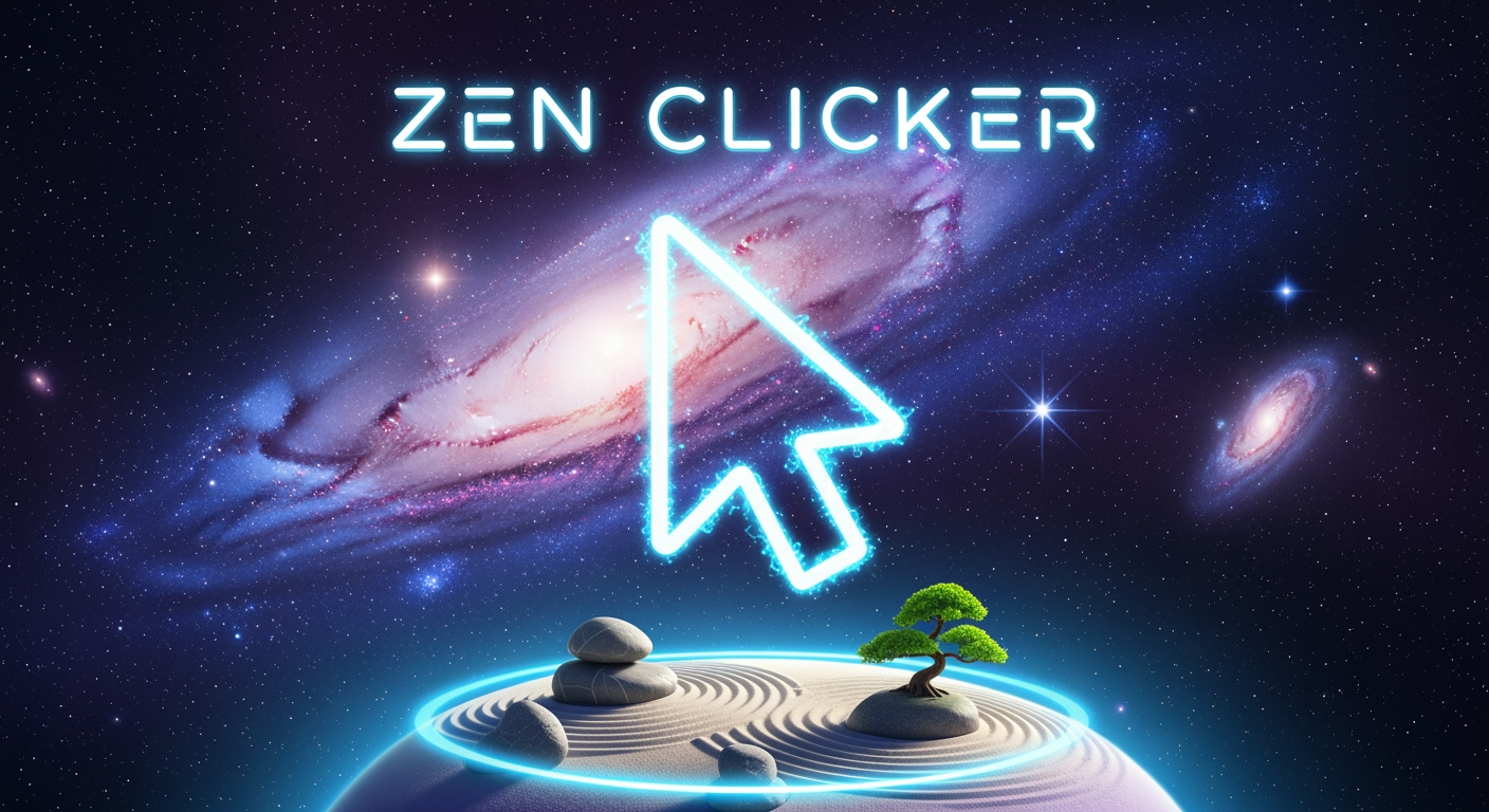 AI Design for Make me a thumbnail for my clicker game called Zen Clicker give it a space vibe give it like a cursor instead of a humand hand