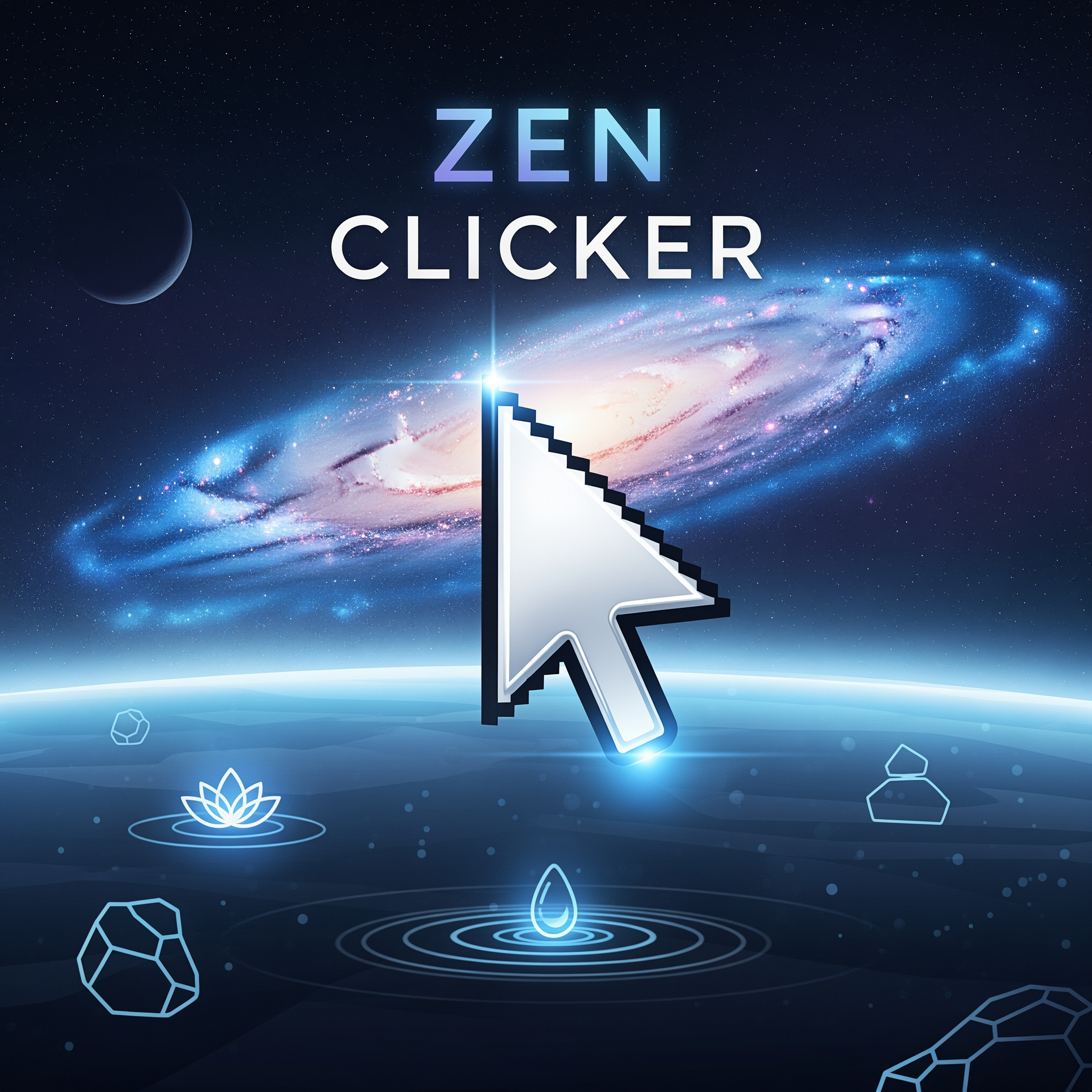 AI Design for Make me a thumbnail for my clicker game called Zen Clicker give it a space vibe give it like a cursor instead of a humand hand