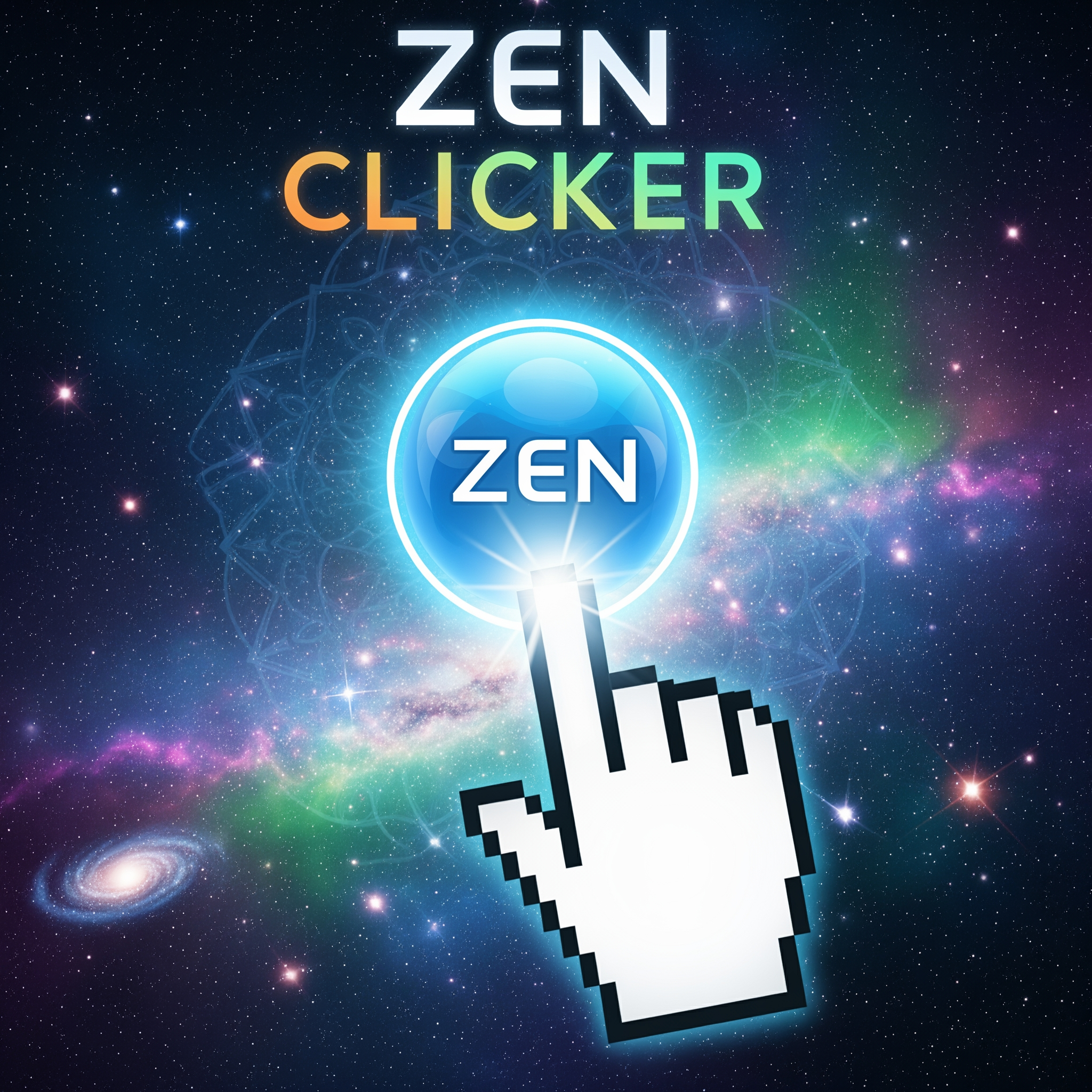 AI Design for Make me a thumbnail for my clicker game called Zen Clicker give it a space vibe give it like a cursor instead of a humand hand