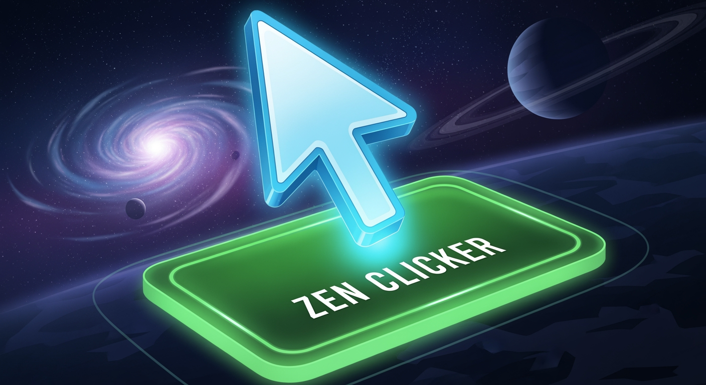 AI Design for Make me a thumbnail for my clicker game called Zen Clicker give it a space vibe give it like a cursor instead of a humand hand