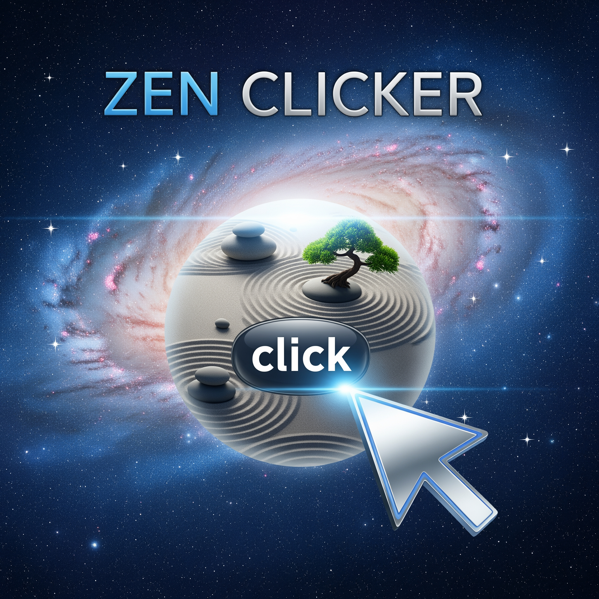 AI Design for Make me a thumbnail for my clicker game called Zen Clicker give it a space vibe give it like a cursor instead of a humand hand