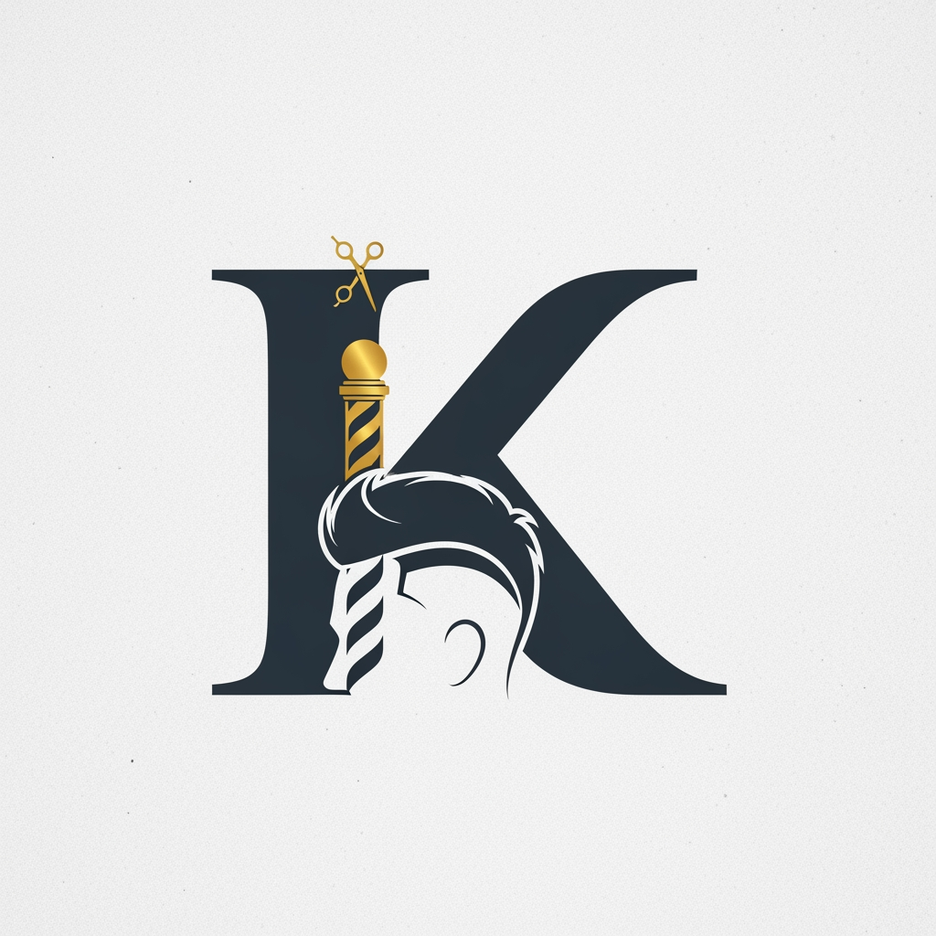 AI Design for k main letter and icludede head branding haricut logo