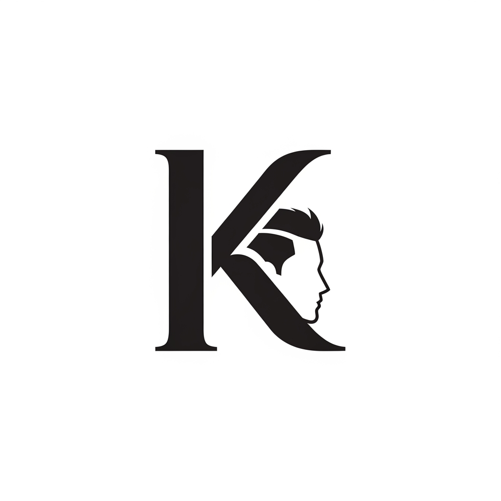 AI Design for k main letter and icludede head branding haricut logo