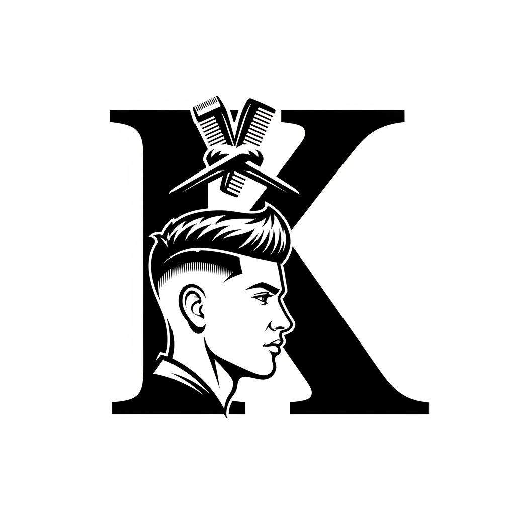 AI Design for k main letter and icludede head branding haricut logo