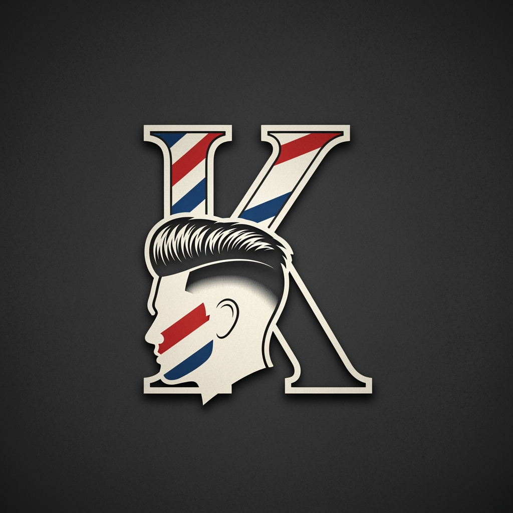 AI Design for k main letter and icludede head branding haricut logo