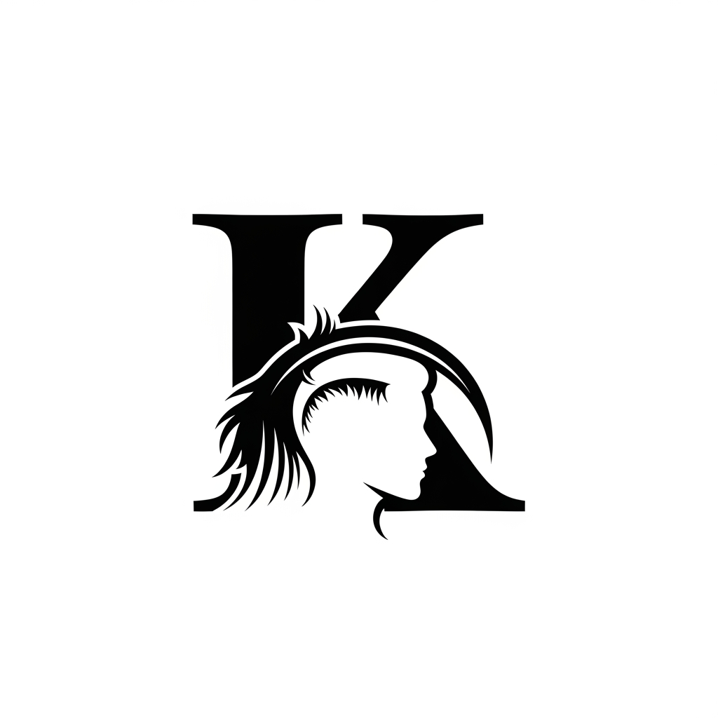 AI Design for k main letter and icludede head branding haricut logo
