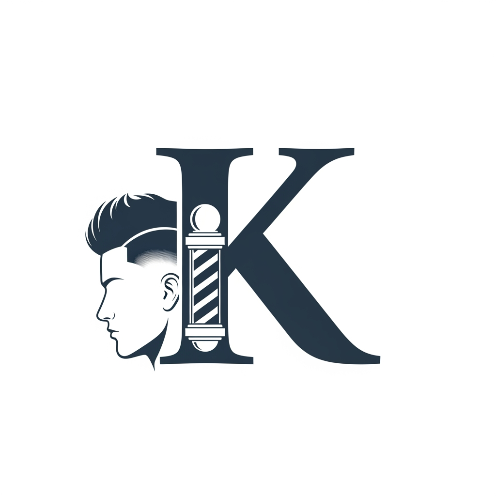 AI Design for k main letter and icludede head branding haricut logo