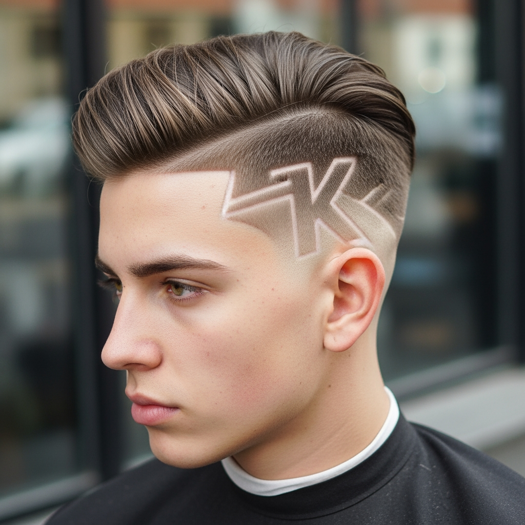 AI Design for k main letter and icludede head branding haricut