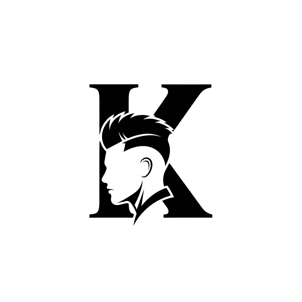 AI Design for k main letter and icludede head branding haricut logo
