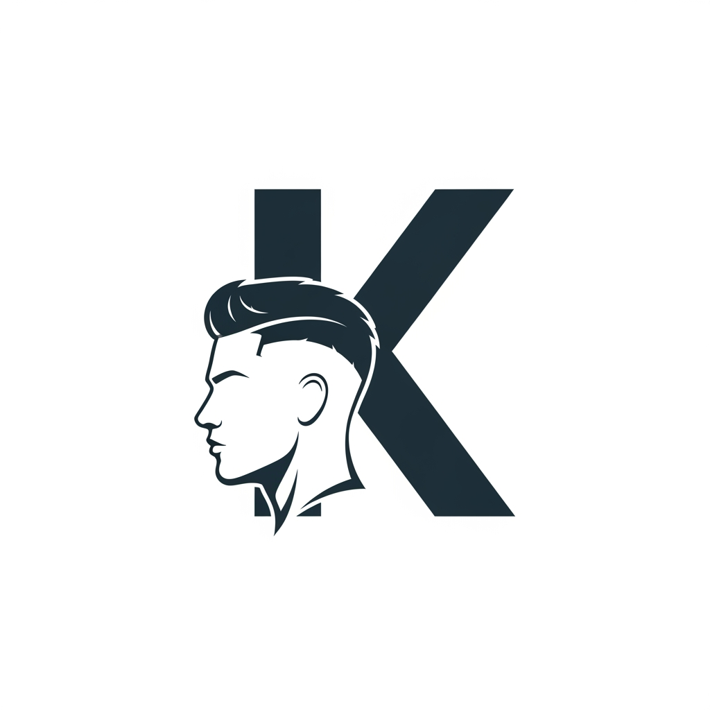 AI Design for k main letter and icludede head branding haricut logo