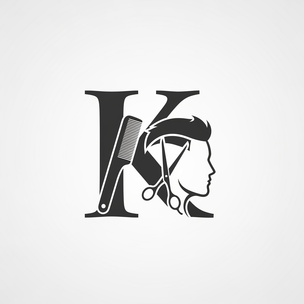 AI Design for k main letter and icludede head branding haricut logo
