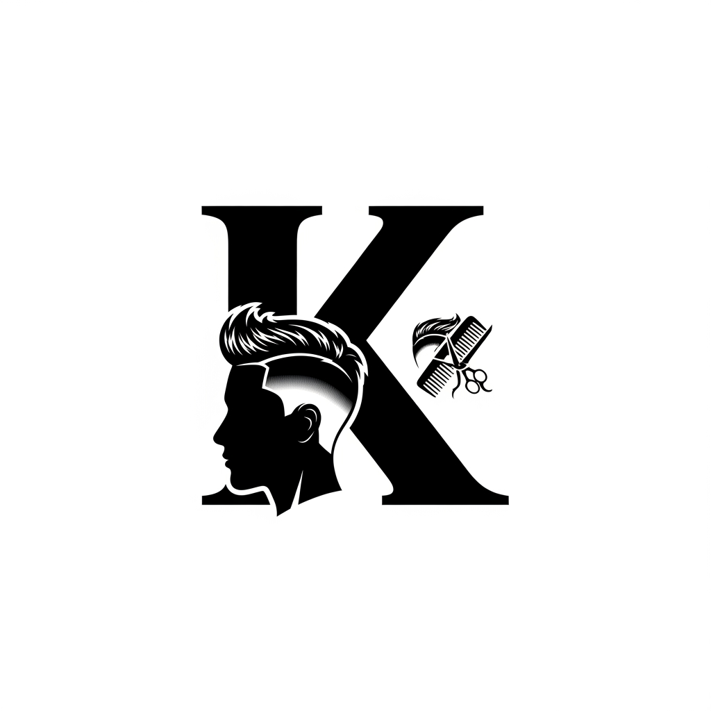 AI Design for k main letter and icludede head branding haricut logo