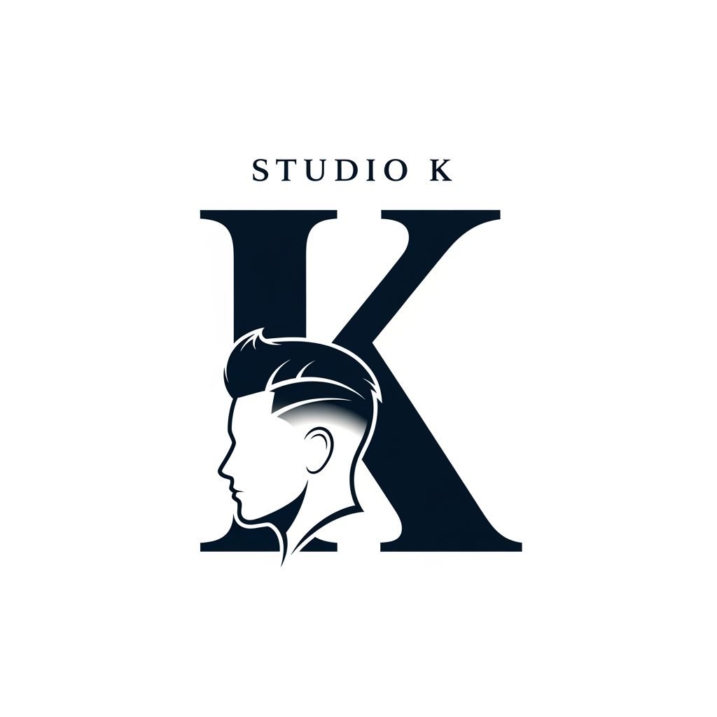 AI Design for k main letter and icludede head branding haricut logo
