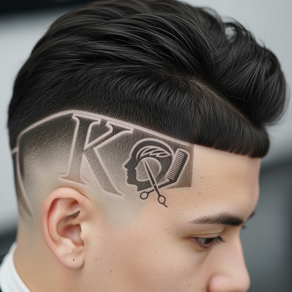 AI Design for k main letter and icludede head branding haricut logo