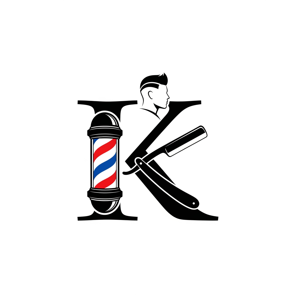 AI Design for k main letter and icludede head branding haricut logo