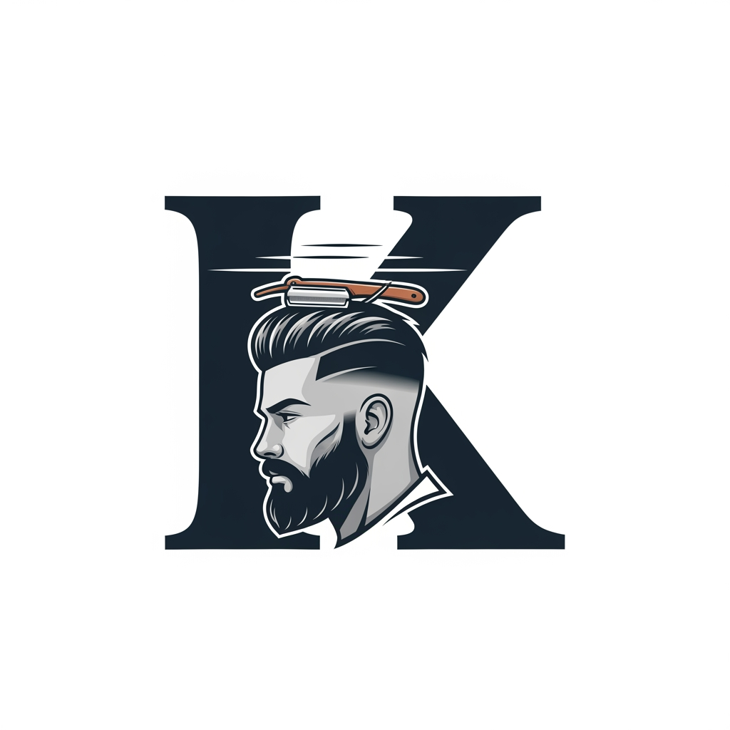 AI Design for k main letter and icludede head branding haricut logo