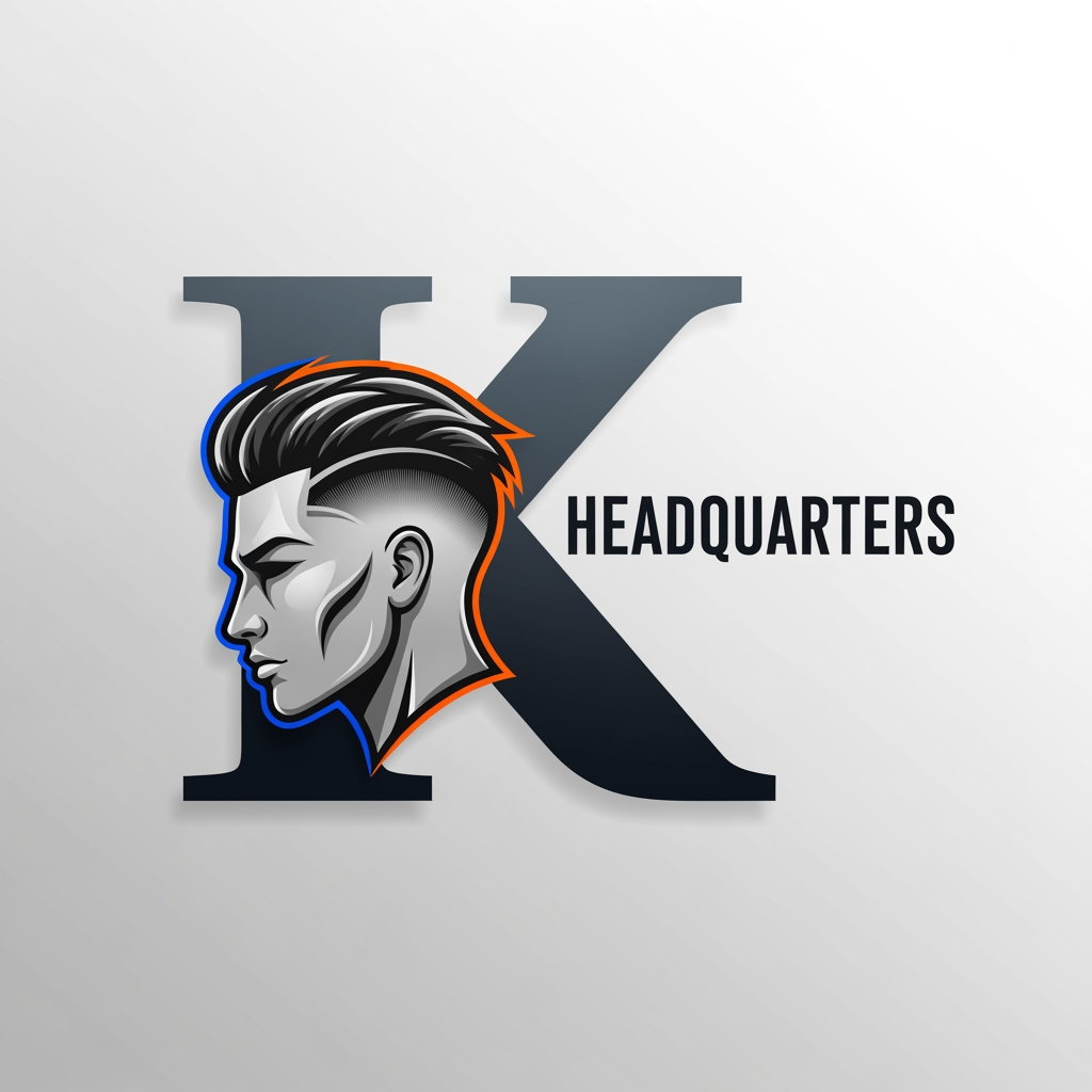 AI Design for k main letter and icludede head branding haricut logo