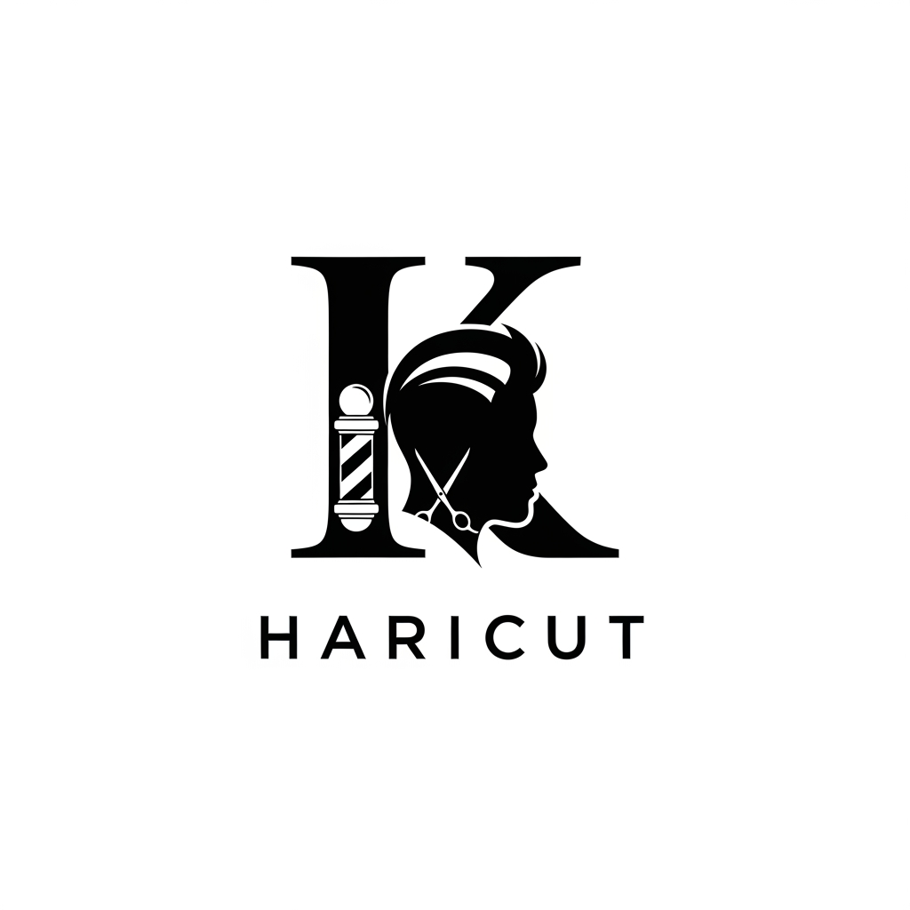AI Design for k main letter and icludede head branding haricut logo