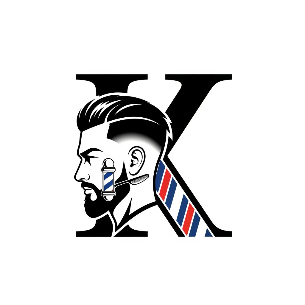 AI Design for k main letter and icludede head branding haricut logo