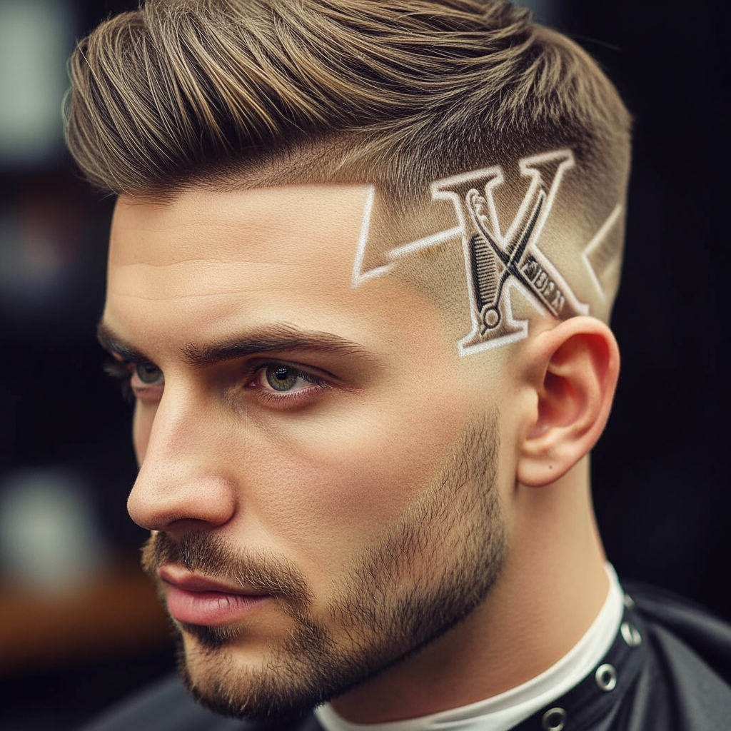 AI Design for k main letter and icludede head branding haricut logo