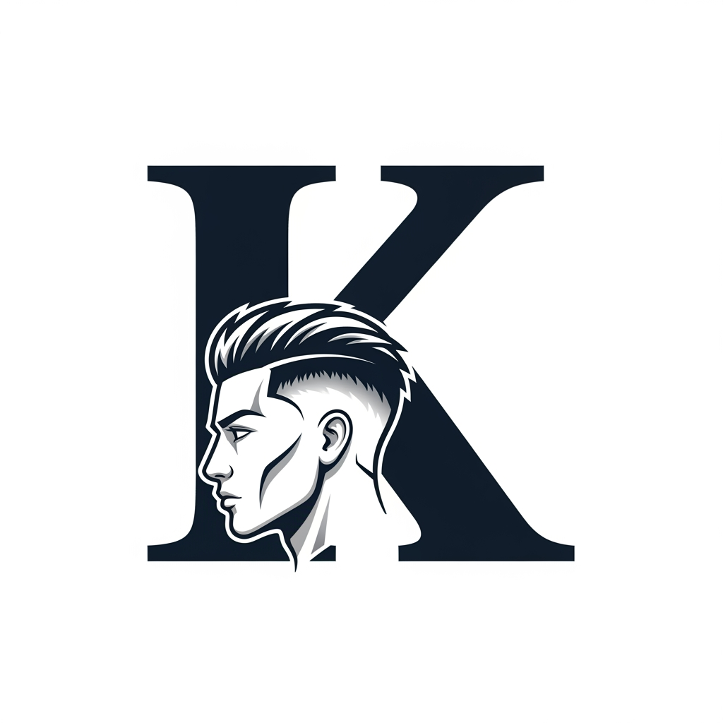 AI Design for k main letter and icludede head branding haricut logo