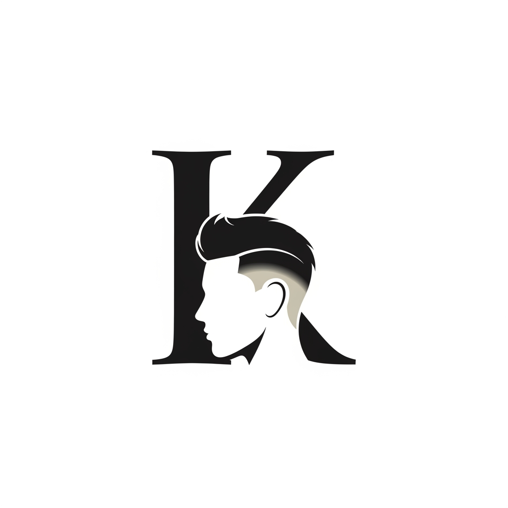 AI Design for k main letter and icludede head branding haricut logo