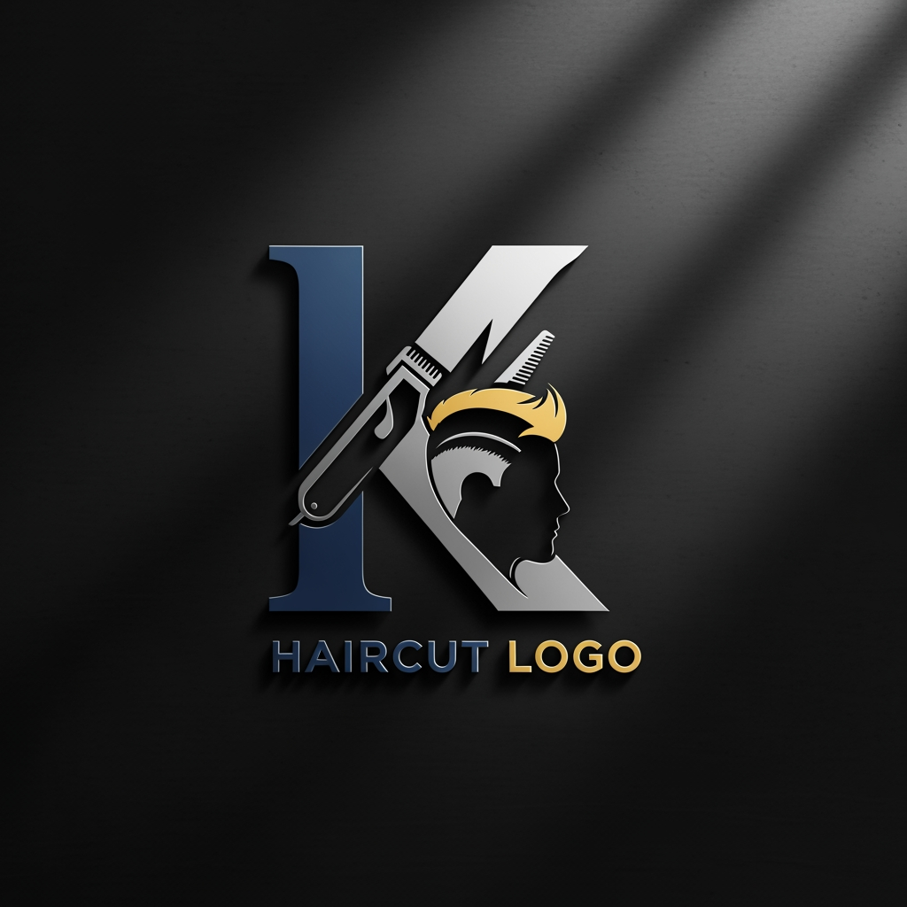 AI Design for k main letter and icludede head branding haricut logo