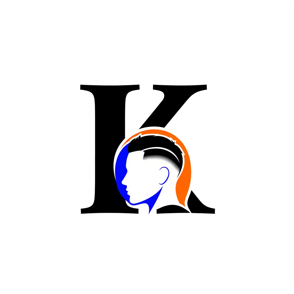 AI Design for k main letter and icludede head branding haricut logo