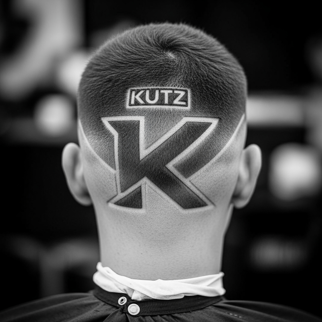 AI Design for k main letter and icludede head branding haricut