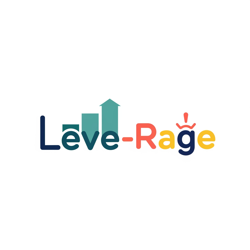 AI Design for Design a clean, minimal, and modern logo for the brand name "Leve-Rage". Emphasize the word "Leve" by making it visually resemble ascending steps or a staircase, symbolizing growth, progress, and leveling up. The word "Rage" should have a fun, playful, and energetic personality with subtle quirky details, while still maintaining a clean and professional look. Use simple geometric shapes, smooth lines, and a flat vector style. Keep the design memorable, creative, and scalable for websites, mobile apps, social media, and branding. Limit the color palette to 2–3 modern colors with high contrast. Avoid gradients, shadows, and unnecessary details