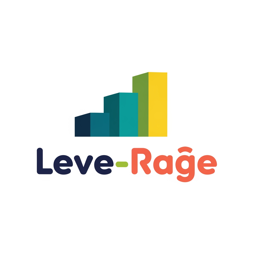 AI Design for Design a clean, minimal, and modern logo for the brand name "Leve-Rage". Emphasize the word "Leve" by making it visually resemble ascending steps or a staircase, symbolizing growth, progress, and leveling up. The word "Rage" should have a fun, playful, and energetic personality with subtle quirky details, while still maintaining a clean and professional look. Use simple geometric shapes, smooth lines, and a flat vector style. Keep the design memorable, creative, and scalable for websites, mobile apps, social media, and branding. Limit the color palette to 2–3 modern colors with high contrast. Avoid gradients, shadows, and unnecessary details