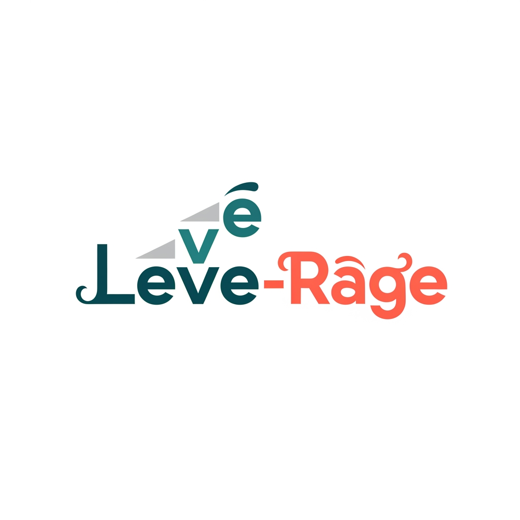 AI Design for Design a clean, minimal, and modern logo for the brand name "Leve-Rage". Emphasize the word "Leve" by making it visually resemble ascending steps or a staircase, symbolizing growth, progress, and leveling up. The word "Rage" should have a fun, playful, and energetic personality with subtle quirky details, while still maintaining a clean and professional look. Use simple geometric shapes, smooth lines, and a flat vector style. Keep the design memorable, creative, and scalable for websites, mobile apps, social media, and branding. Limit the color palette to 2–3 modern colors with high contrast. Avoid gradients, shadows, and unnecessary details