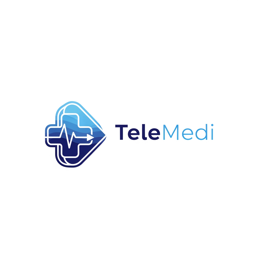 AI Design for i want to create medcure application name telemedi + fast service + care related logo create elegent and meaning fuull blue theme