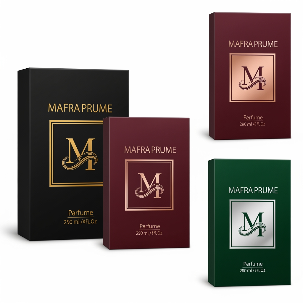AI Design for Style: Luxury Font: Elegant serif / thin premium typography Symbol: “M” monogram with perfume vapor curves Colors (Attractive): Matte Black + Gold (Luxury look) Deep Maroon + Rose Gold (Royal feel) Dark Emerald + Silver (Premium fresh look) Modern
