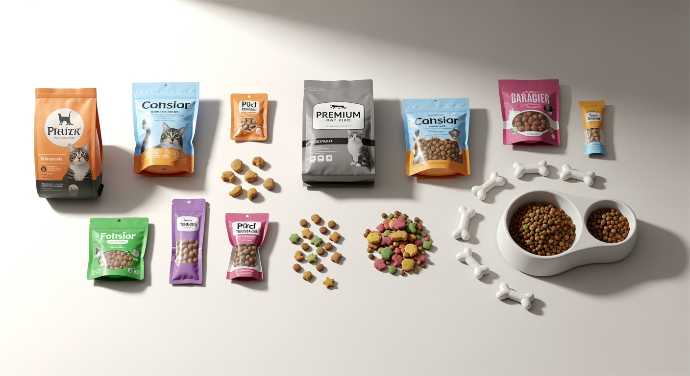 AI Design for I want to generate an image of a "Cat food" category for a website. i should have cat treats, cat food bowl, few bones. some white spacing to. it should be optimizable to mobile version of the website too.   make the fill the page. make in this dimensions 1584 x 396 px, dont add any text. keep the bowl in one corner