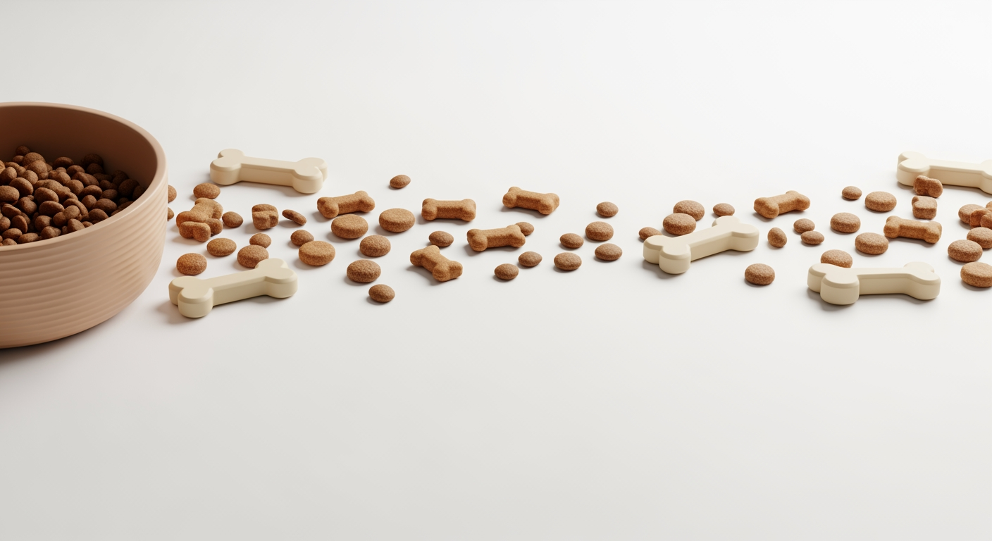 AI Design for I want to generate an image of a "Cat food" category for a website. i should have cat treats, cat food bowl, few bones. some white spacing to. it should be optimizable to mobile version of the website too.   make the fill the page. make in this dimensions 1584 x 396 px, dont add any text. keep the bowl in one corner. light brown colour, aesthetic