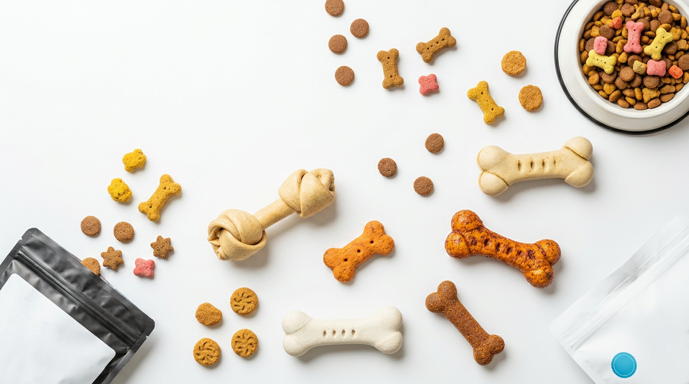 AI Design for I want to generate an image of a "dog food" category for a website. i should have dog treats, dog food bowl, few bones. some white spacing to. it should be optimizable to mobile version of the website too.   make the fill the page. make this size 1584 x 396 px, dont add any text. keep the bowl in one crner