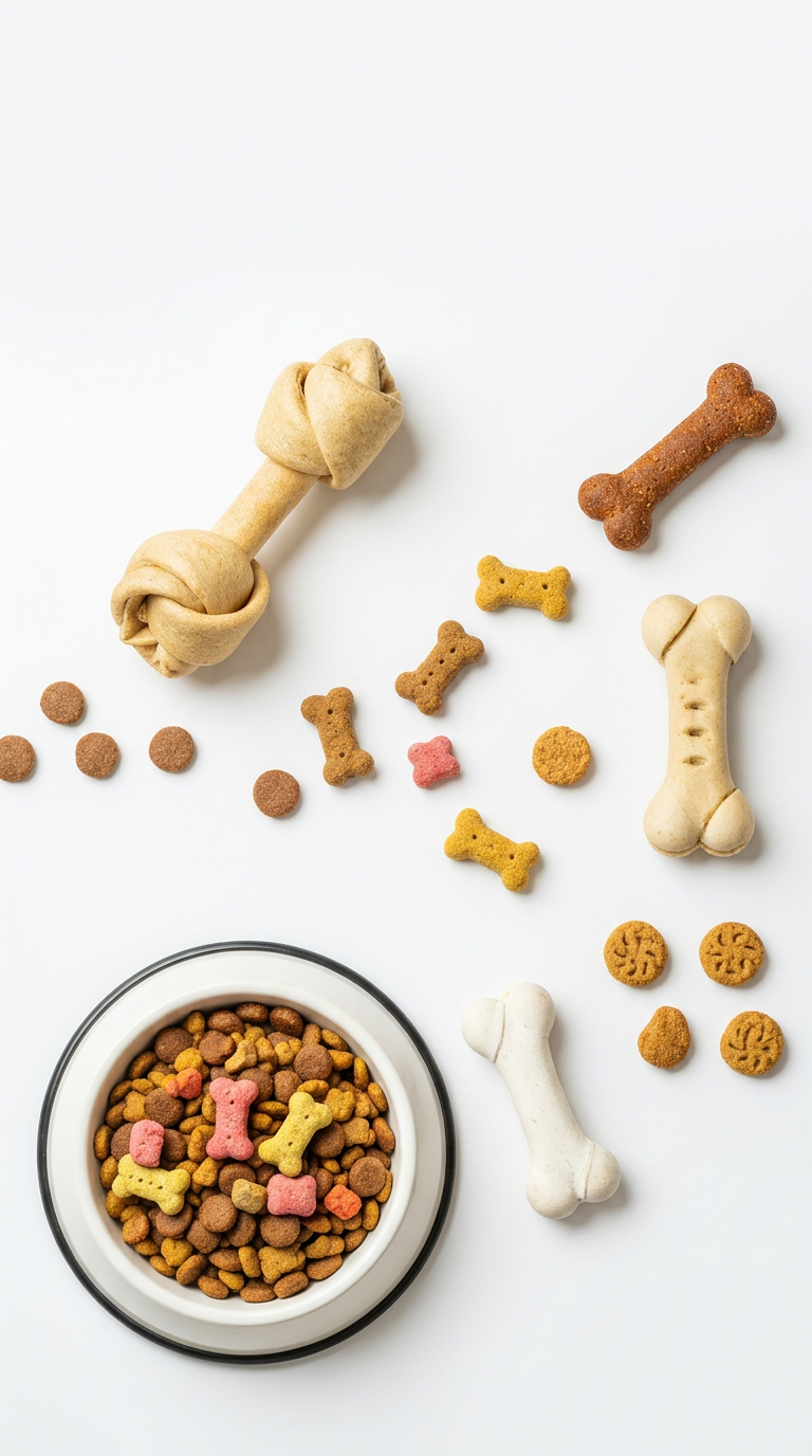 AI Design for I want to generate an image of a "dog food" category for a website. i should have dog treats, dog food bowl, few bones. some white spacing to. it should be optimizable to mobile version of the website too.   make the fill the page. make this size 1584 x 396 px, dont add any text. keep the bowl in one crner