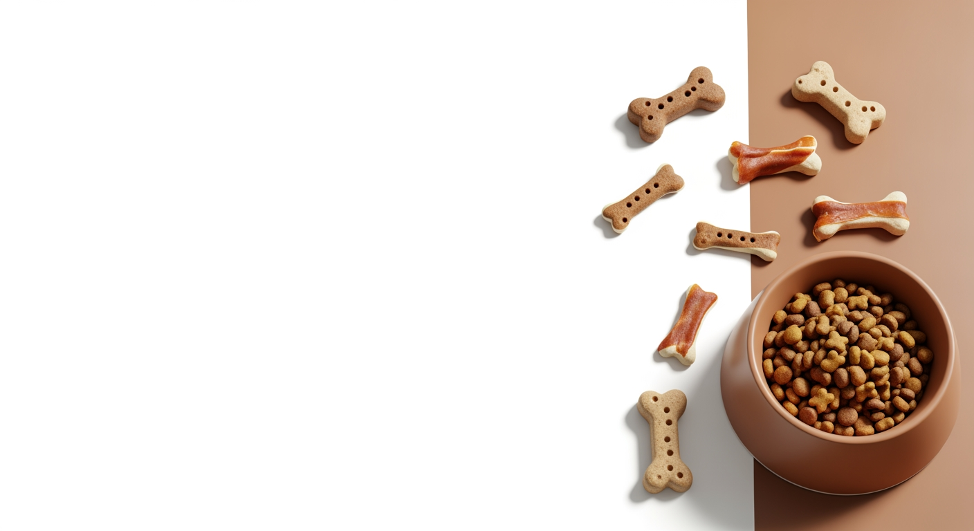 AI Design for I want to generate an image of a "Cat food" category for a website. i should have cat treats, cat food bowl, few bones. some white spacing to. it should be optimizable to mobile version of the website too.   make the fill the page. make in this dimensions 1584 x 396 px, dont add any text. keep the bowl in one corner. light brown colour, aesthetic, fill the page