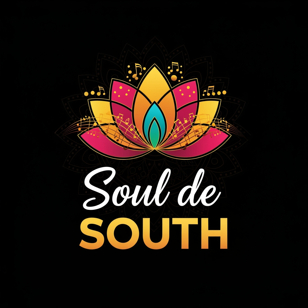 AI Design for Need a Music Event Logo for South Asian, include name "soul de SOUTH