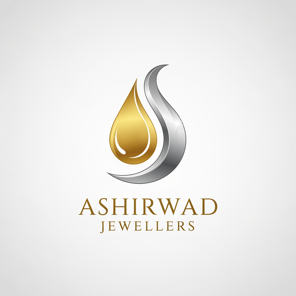 AI Design for a logo for jewellery shop named Ashirwad Jewellers use minnimal symbols of gold and silver